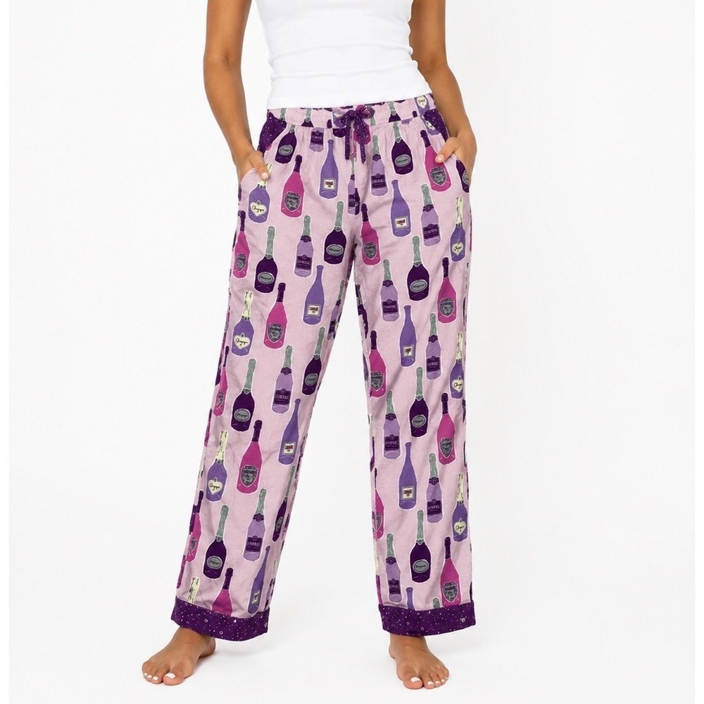 Munki Munki Champagne Bottle Print Pajama Pants Purple Bamboo Cotton Sz XL